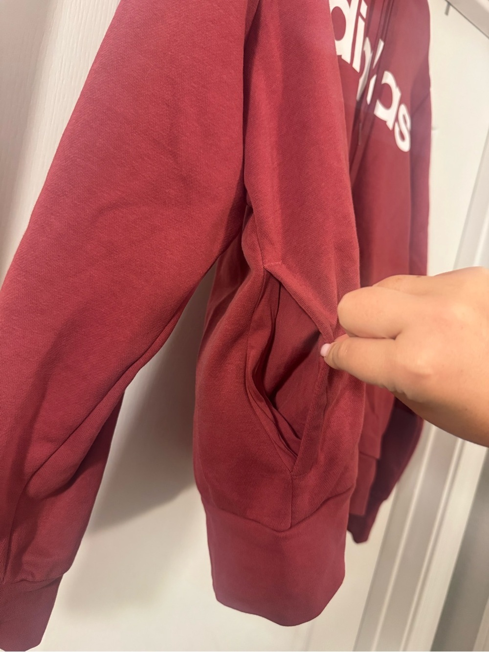 Adidas Women's Maroon Pullover Hoodie with White Logo - Picture 5 of 10